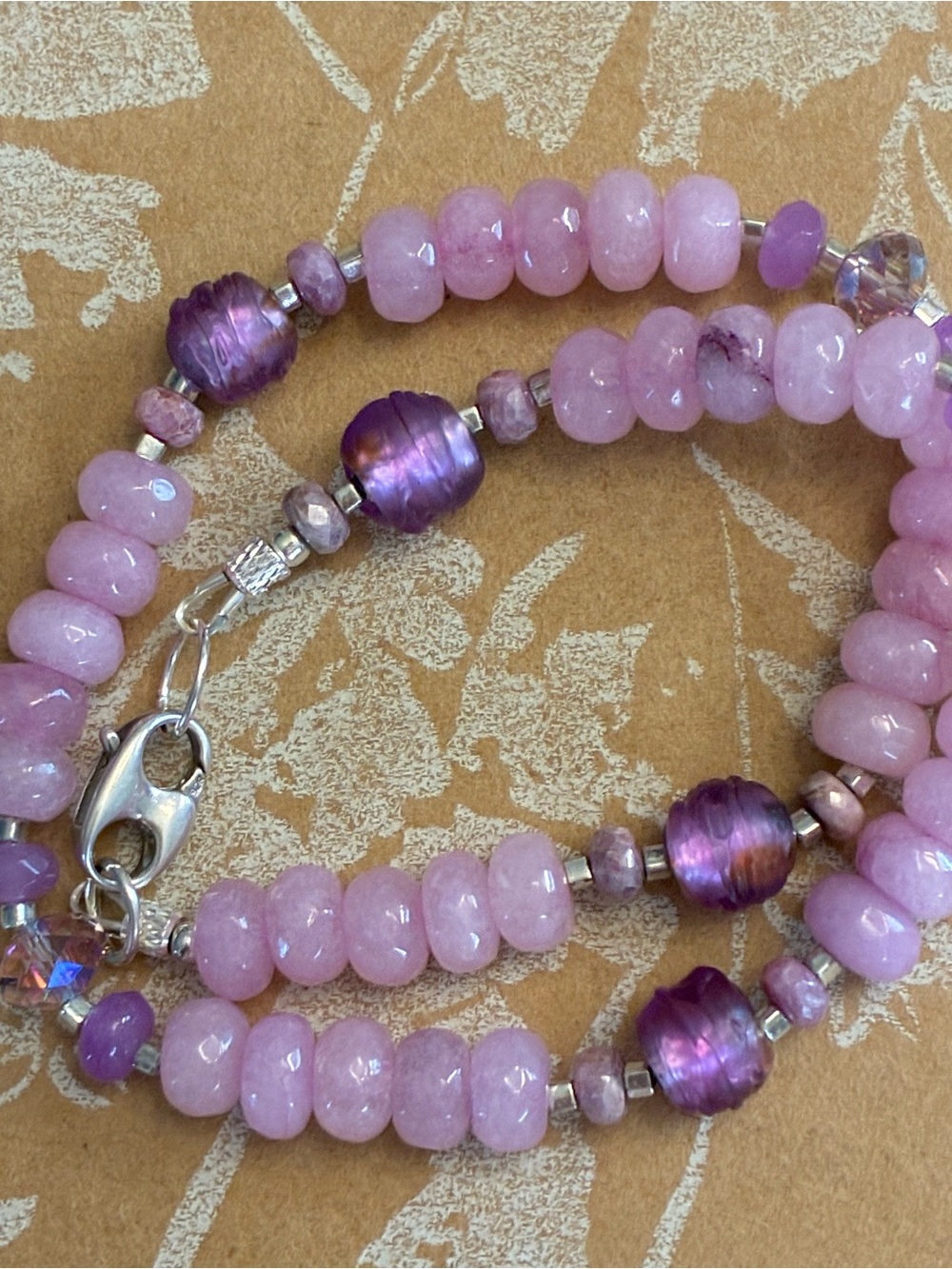 Handmade One of a Kind Purple Beaded Stone Bracelet with Sterling Silver Clasp